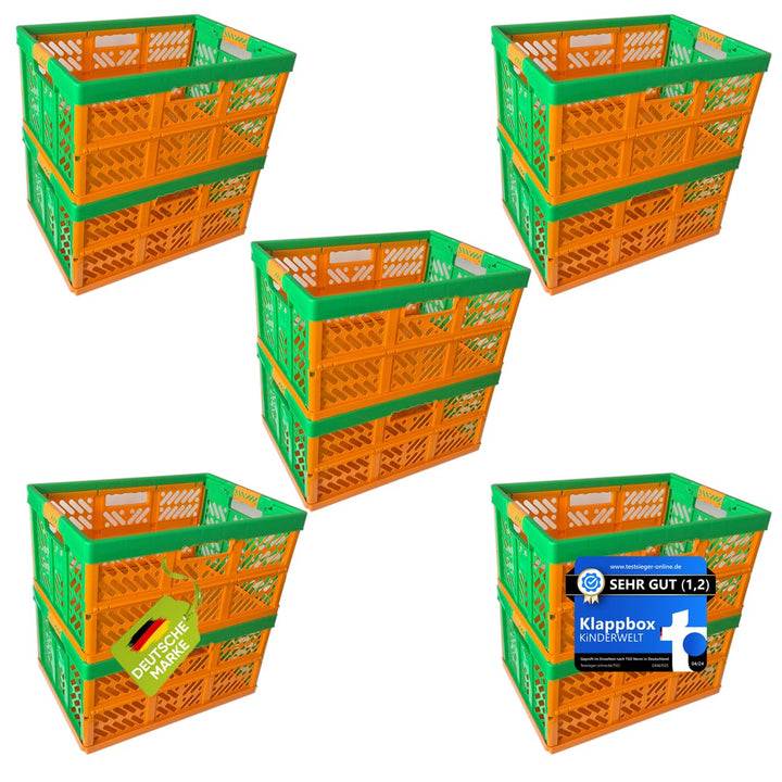 KiNDERWELT 10 x Robuste Profi - Klappbox 45 L bis 50 kg - Faltbox, Kiste, Korb zur Aufbewahrung, Tra