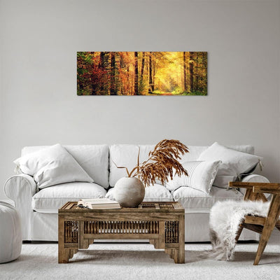 Panorama Bilder auf Leinwand Wald Baum Natur Leinwandbild mit Rahmen 90x30cm Wandbilder Dekoration W