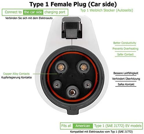 Adapter für Elektrofahrzeug Ladekabel - Typ 2 IEC 62196 auf Typ 1 SAE J1772 EV + Ladegerätadapter -