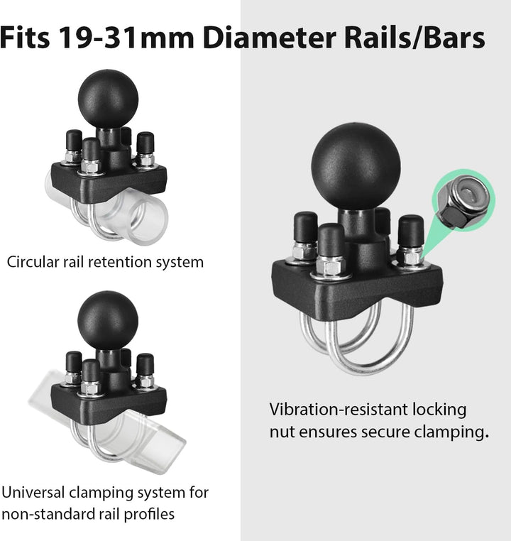 1,5 Zoll AMPS Halterung mit Doppel-U-Bolzen-Basis für 19-31mm Rohre/Reling, C-Grösse Halter aus Mari