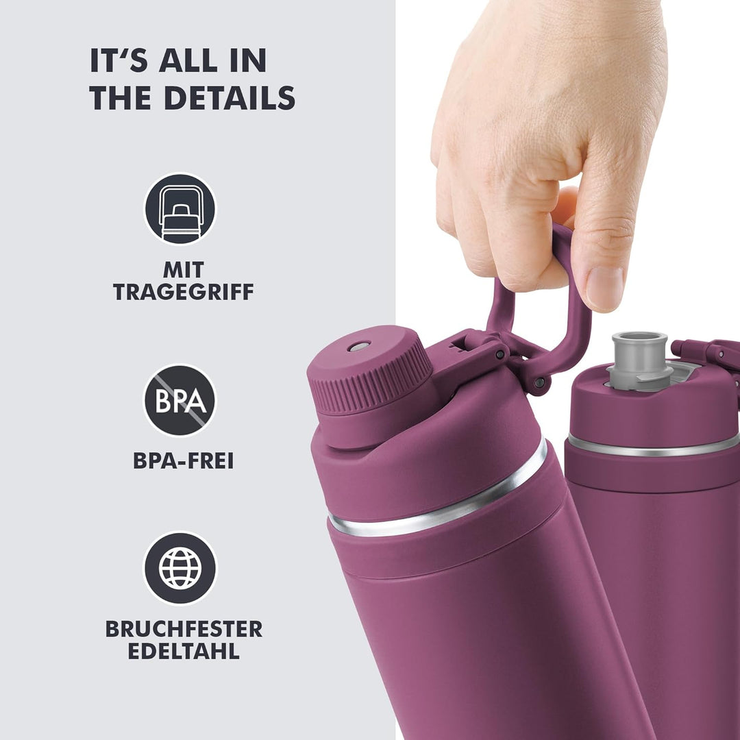 THERMOS ULTRALIGHT MAX Isolier-Trinkflasche lila matt 1,0l, Thermosflasche für Sport, 24h kalt & 12h