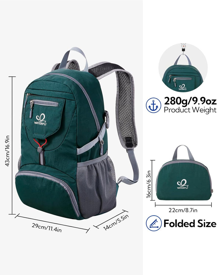 WATERFLY Ultraleicht Faltbar Klein Rucksack: 20L Leicht Packable Wanderrucksack Tagesrucksack Trekki