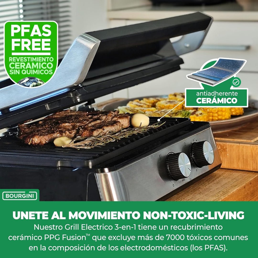BOURGINI Countertop Ofen mit abnehmbaren Keramikplatten (ohne PFAS), 1800 W, 90 & 180 Grad Öffnung