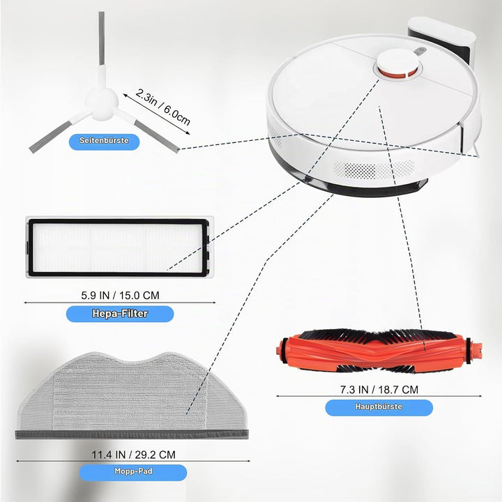 ZubehörSet für XIAOMI S40C Saugroboter Ersatzteile. 1 Hauptbürste, 4 Hepa-Filter, 6 Wischer-pad, 4 S