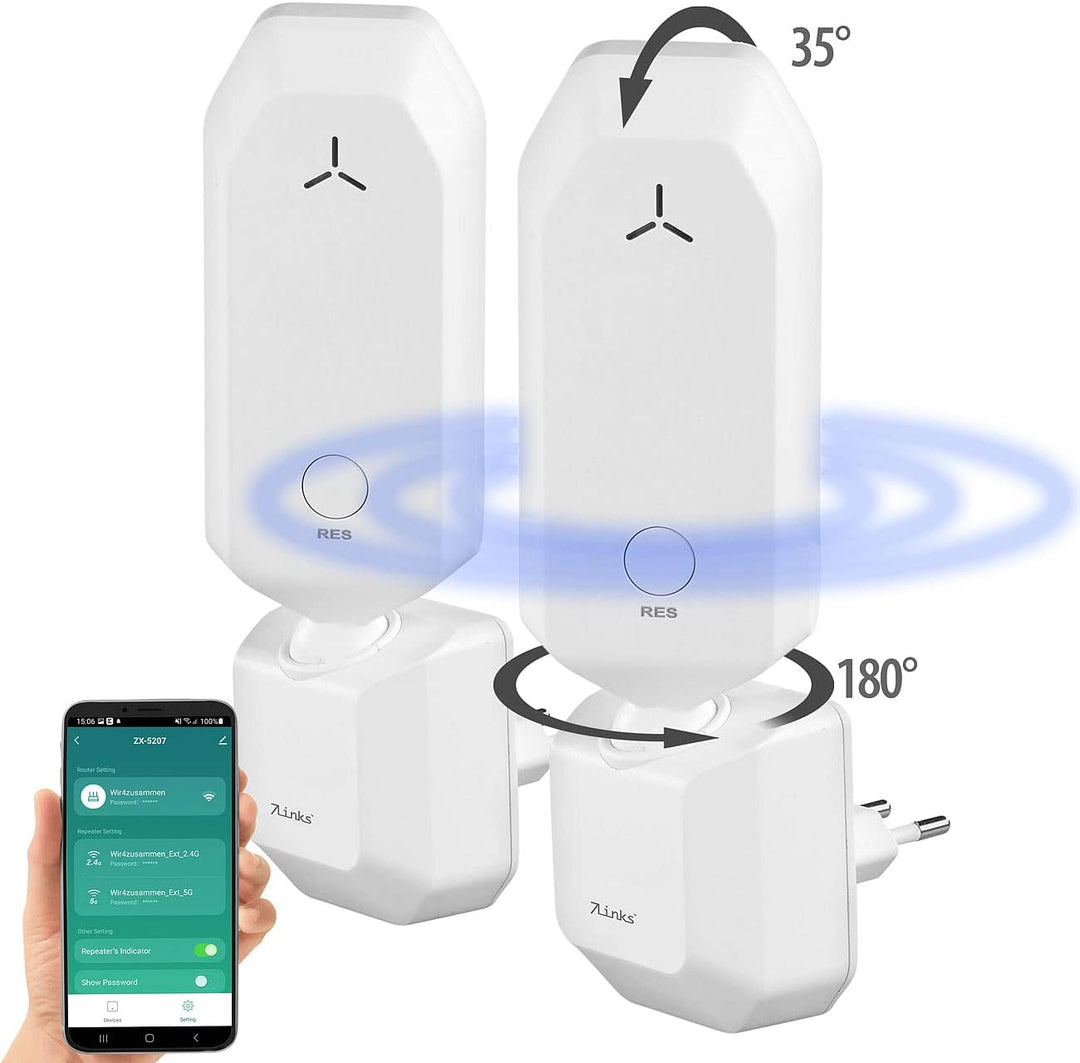 7links Mini WLAN-Repeater: 2er-Set WLAN-Repeater mit ausrichtbarer Antenne, App, 300 Mbit/s (WLAN-Re