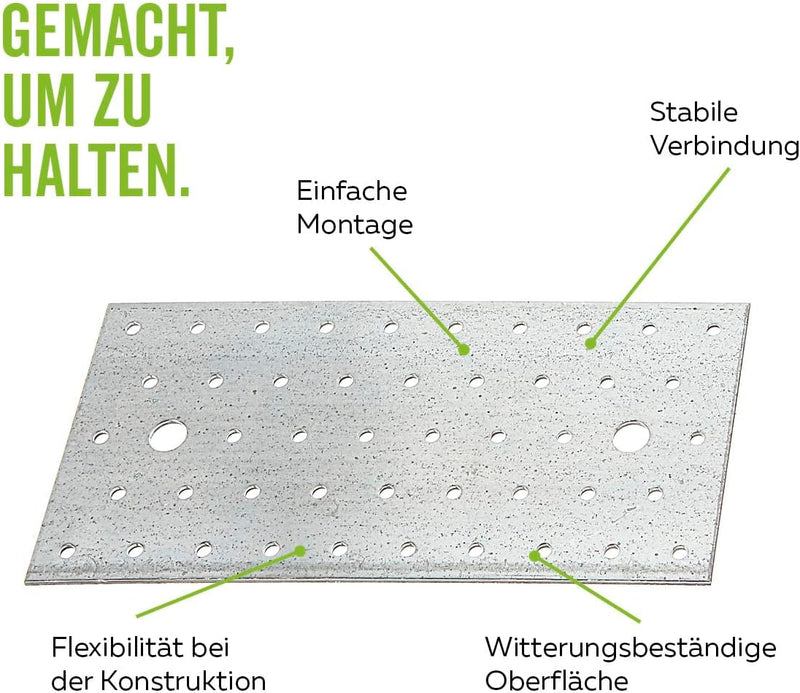 Alberts 847258 Lochplatte | sendzimirverzinkt | 200 x 80 mm | 25er Set 200 x 80 mm / 25 Stk., 200 x