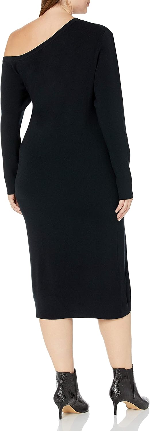 The Drop Damen Giselle Midi-Sweatkleid, Asymmetrischer Ausschnitt Dress S Schwarz, S Schwarz
