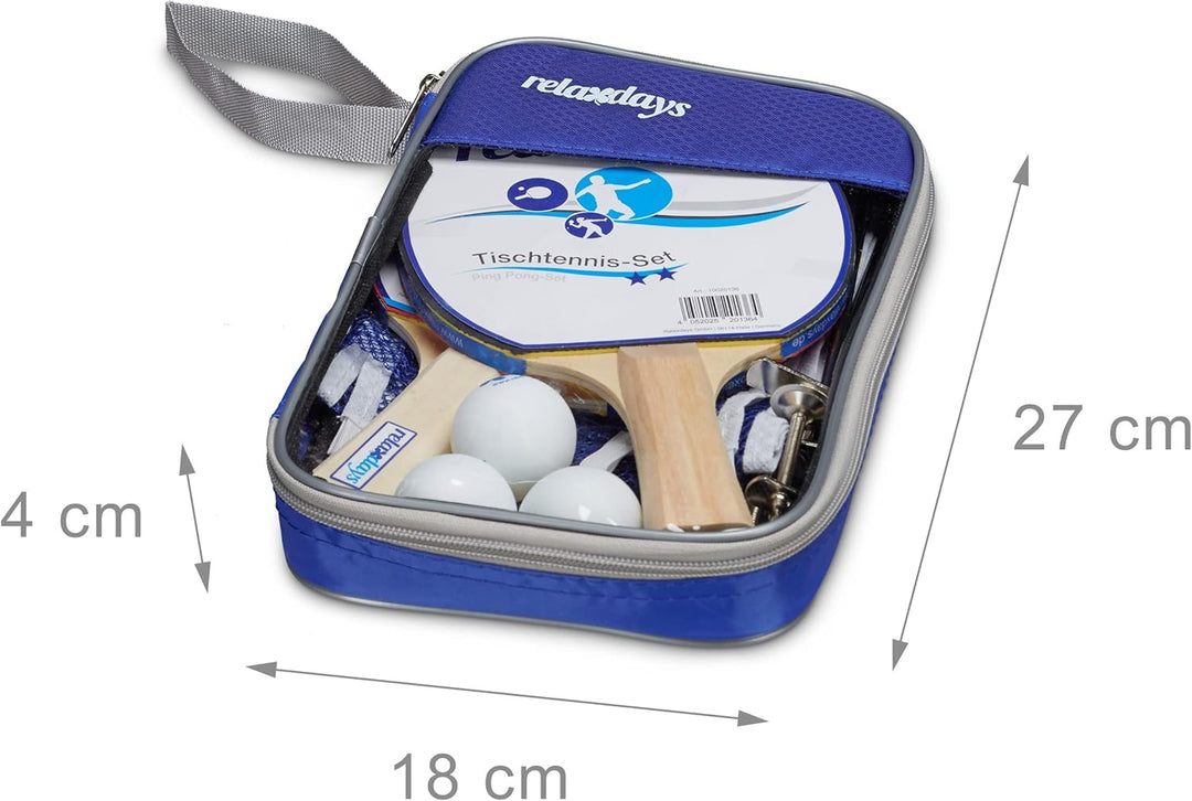 Relaxdays Tischtennis-Set Tasche, 2 Holzkellen, 3 Tischtennisbälle, Ping Pong Netz HxBxT: ca. 14 x 1