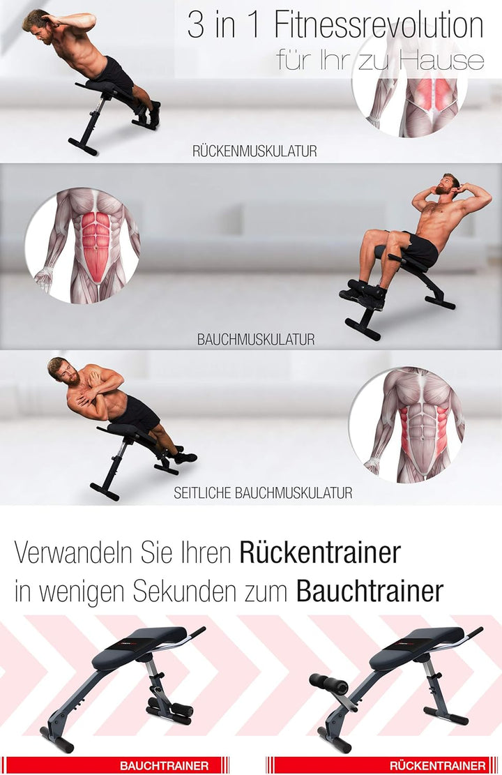 Sportstech einzigartiger 3in1 Rücken- & Bauchtrainer, Schrägbank Hantelbank klappbar, Multifunktion