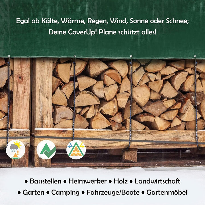 CoverUp! (4x6 m) Gewebeplane - Farbe: Grün, 120g/m² - Beständigkeit durch verstärkte Gummiecken & ro