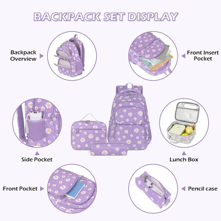 Schulrucksack Mädchen Teenager Damen Schultasche Rucksack Set Gänseblümchen Schulranzen für Mädchen