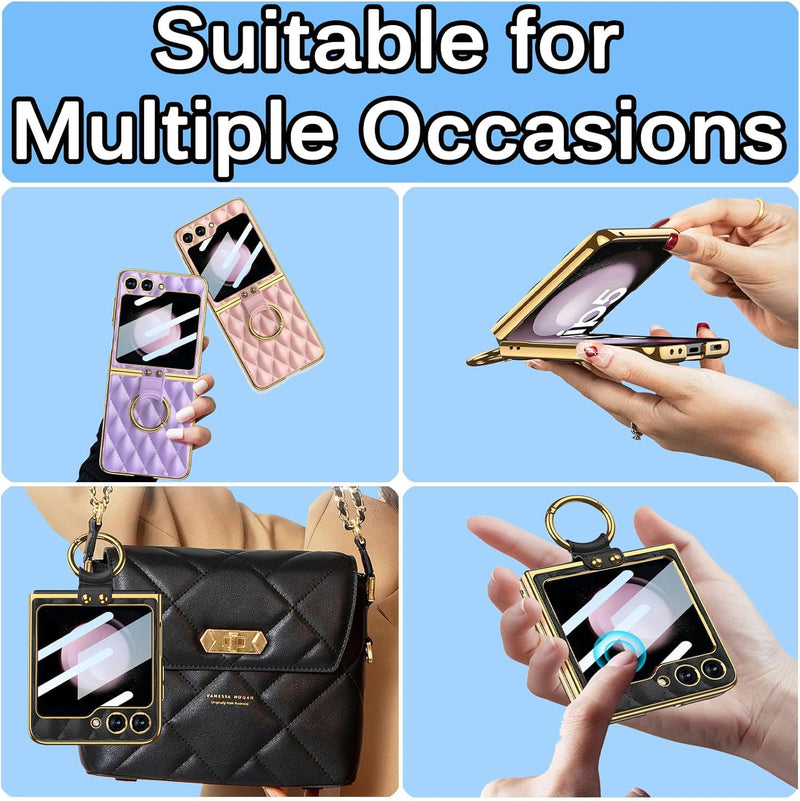 Miimall Lederhülle Kompatibel mit Samsung Galaxy Z Flip 5 Hülle mit Kameraschutz, Z Flip 5 Case mit