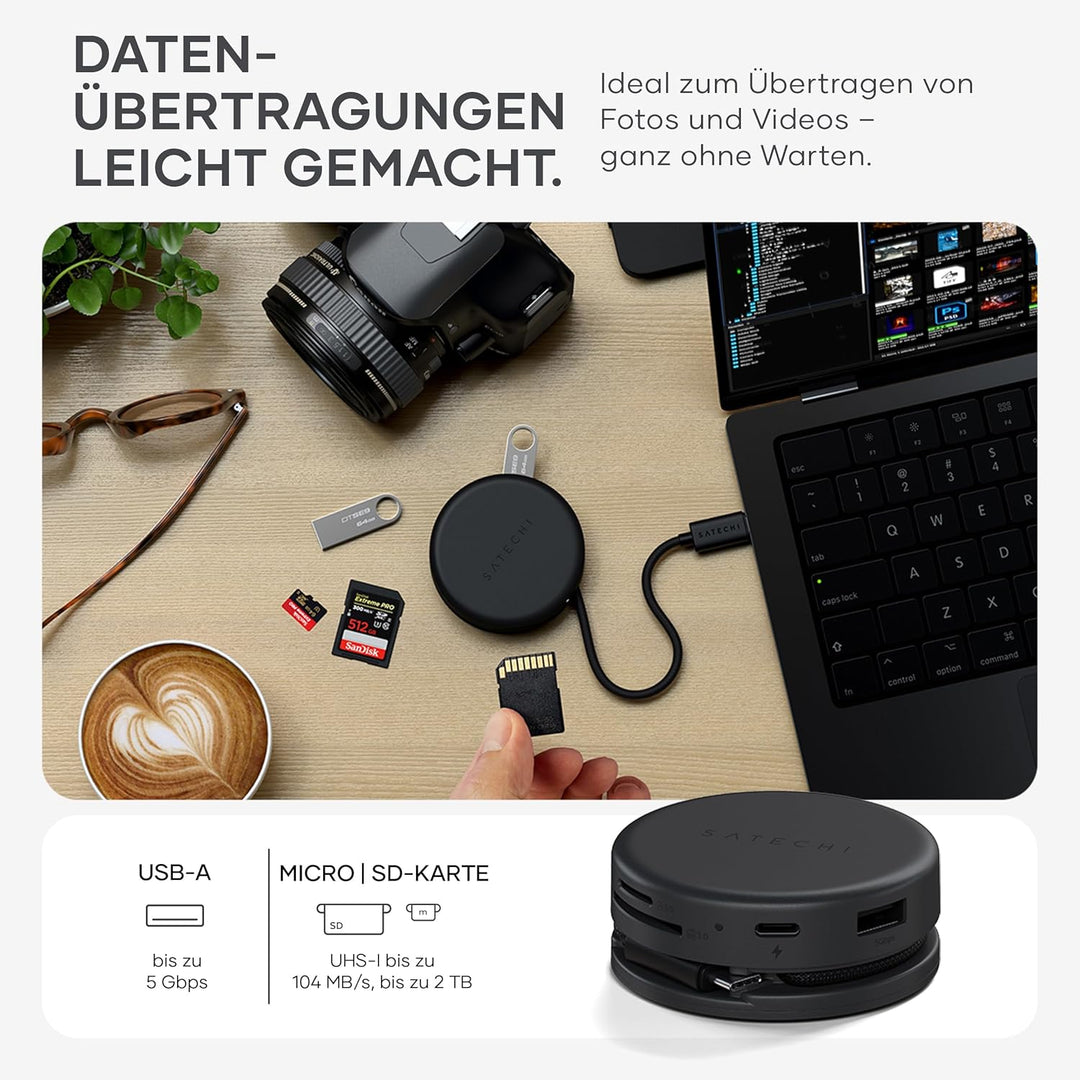 SATECHI OntheGo™ 7-in-1 USB-C Hub, magnetischer kompakter Multiport Adapter 100W Power Delivery, HDM