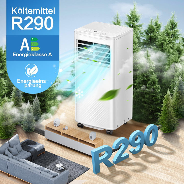 4 in 1 Mobiles Klimagerät, 7000 BTU Mobile Klimaanlage mit Kühlung, Luftzirkulation, Entfeuchtung, P