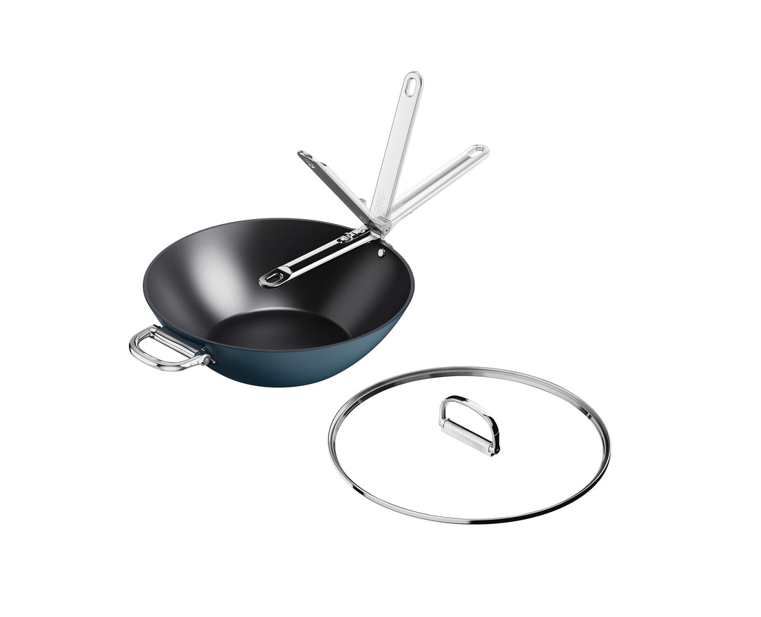 Joseph Joseph Space 32 cm Antihaft-Wok mit klappbarem Griff und Deckel Wok mit Deckel 32cm, Wok mit