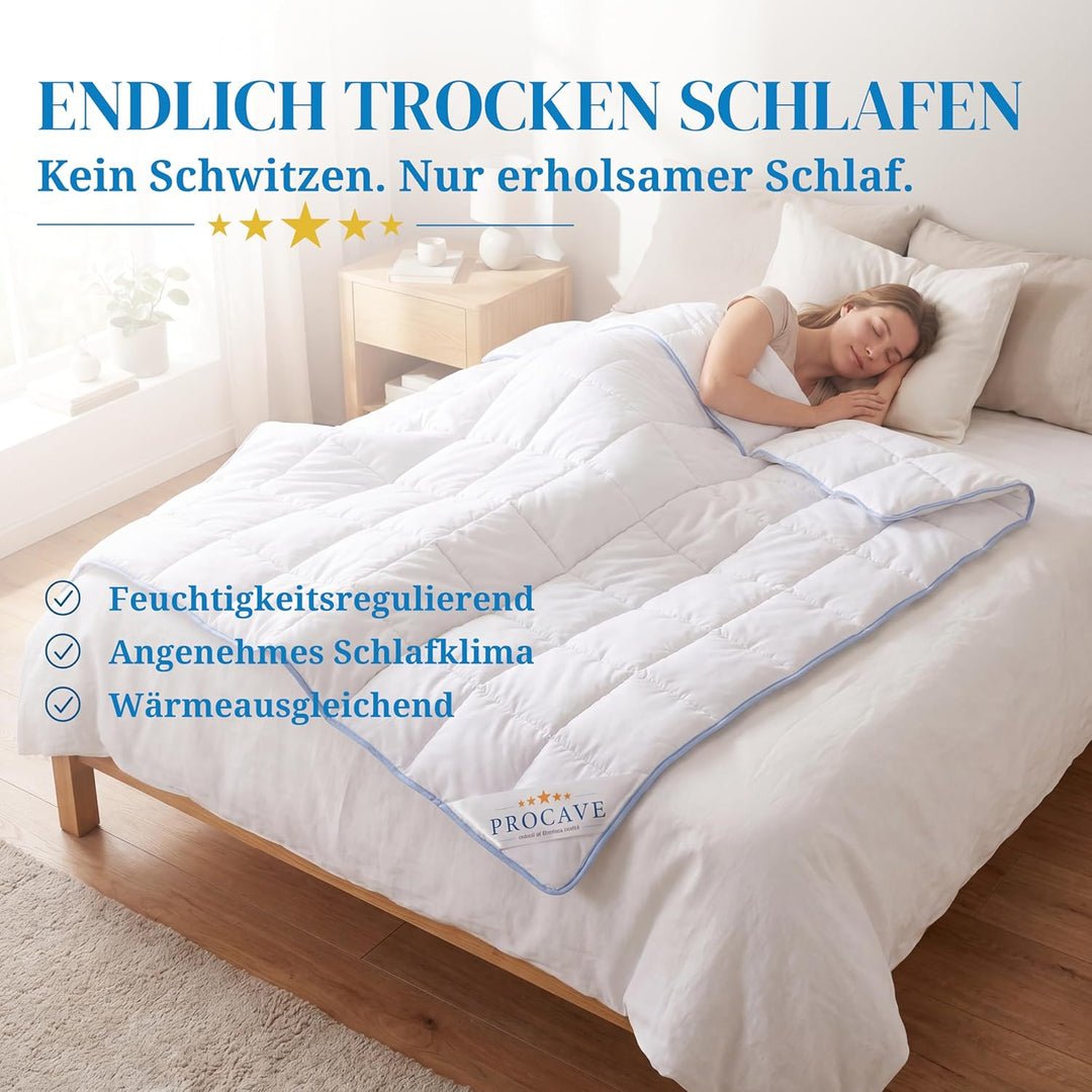 PROCAVE | TopCool Qualitäts-Bettdecke für das ganze Jahr | Entspannt schlafen - absorbiert Körperfeu