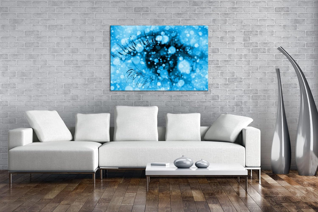 deyoli kunterbuntes Auge Format 100x70 Effekt: Monocrome Blau als Leinwandbild, Motiv fertig gerahmt