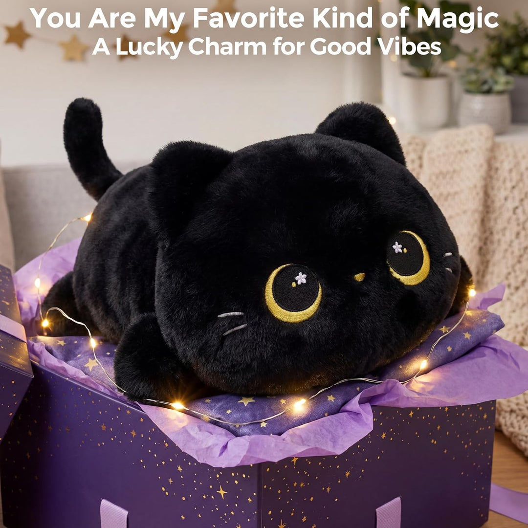 Mewaii Niedliches schwarzes Katzenplüschkissen, Kawaii Plüschtiere Schwarze Katze, Squishy Plüschtie