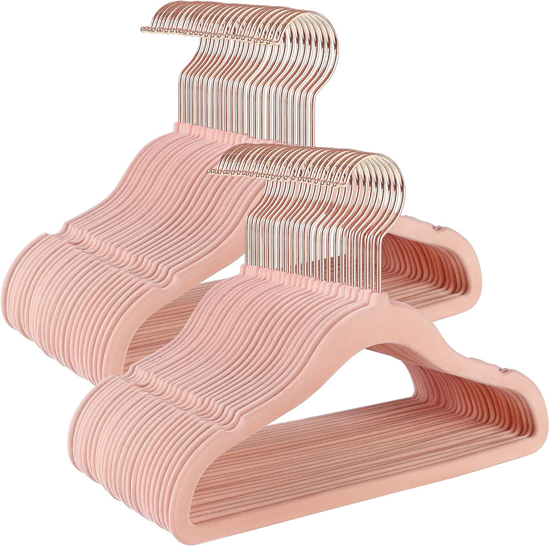 SONGMICS Kinderkleiderbügel, 50er Set, Samtbügel mit Haken in Roségold, rutschfest, für Kleiderschra