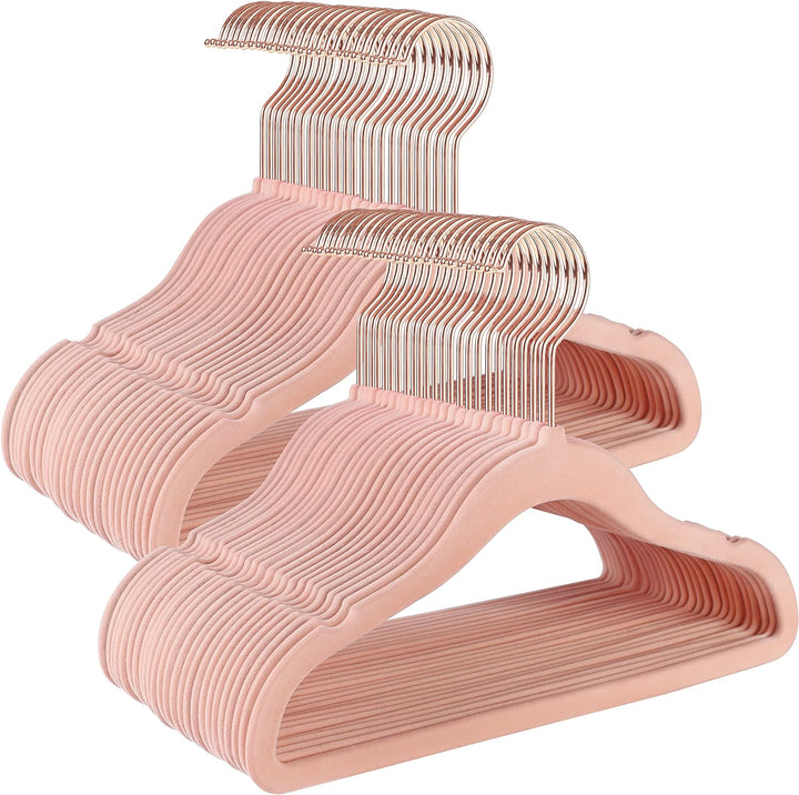 SONGMICS Kinderkleiderbügel, 50er Set, Samtbügel mit Haken in Roségold, rutschfest, für Kleiderschra