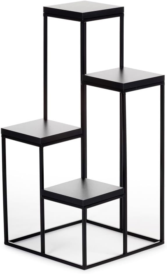 4 Etagen Blumentreppe - Metall Pflanzentreppe 70 cm Hoch - Blumenregal mit MDF-Platten in Schwarz fü