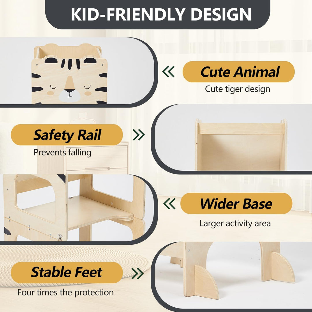 labebe lernturm für Kinder, klappbar Montessori Learning Tower, 3 in 1 lernstuhl Kinder mit Message