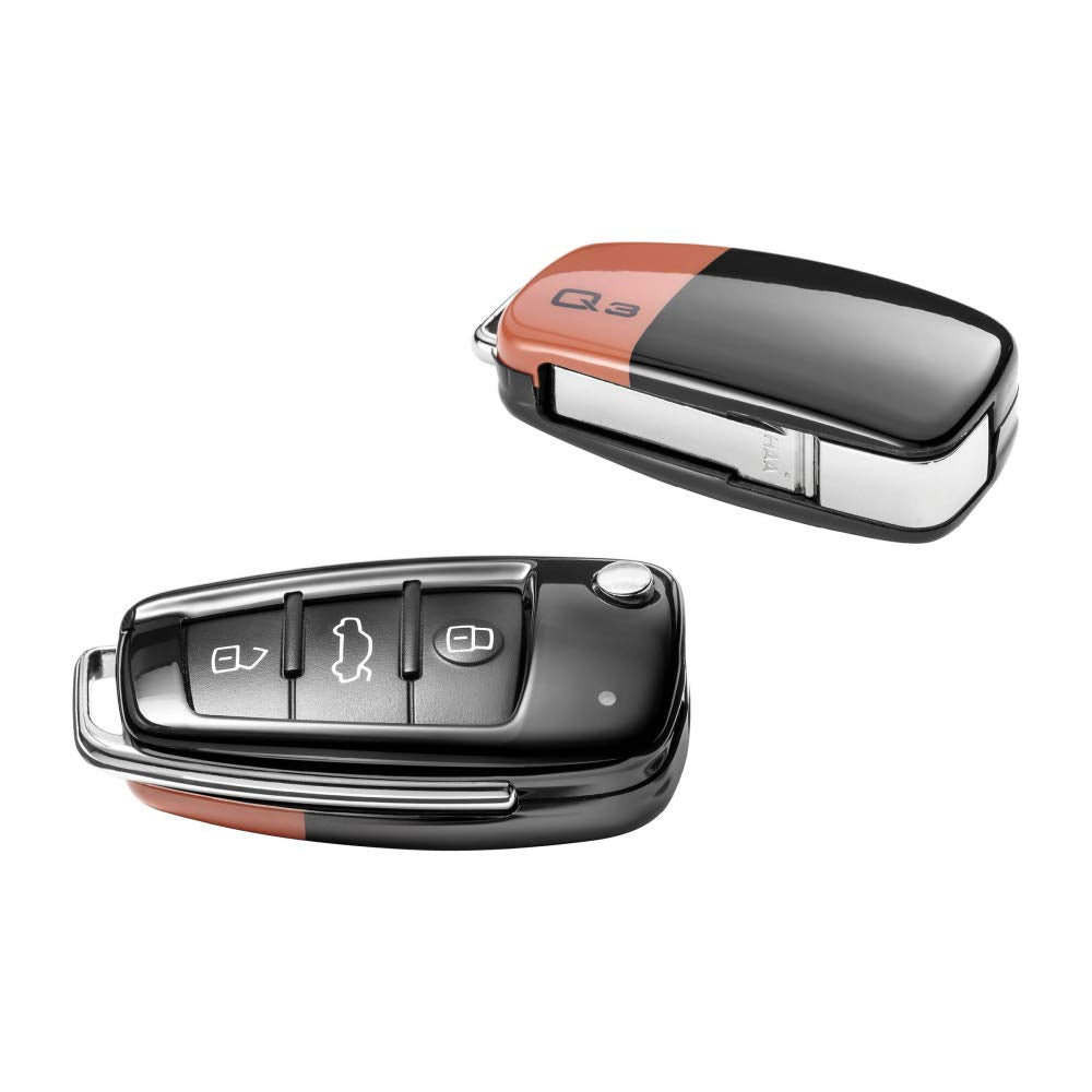 Audi 83A071208A Schlüsselblende Q3 Schlüsselabdeckung Original Key Cover, Pulsorange/brillantschwarz