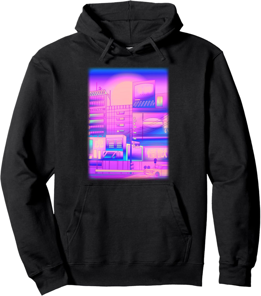 Vaporwave Tokyo City Skyline Japanese 80s 90s Sunset Pullover Hoodie