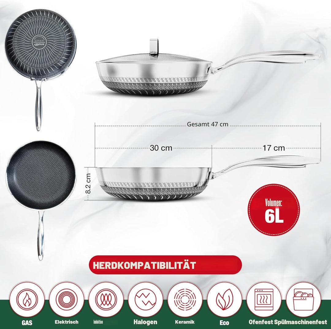 INTIGNIS® Bratpfanne mit Deckel – 30 cm/12 Zoll – Antihaftbeschichtung | Kratzfest | Extra tief | Fr