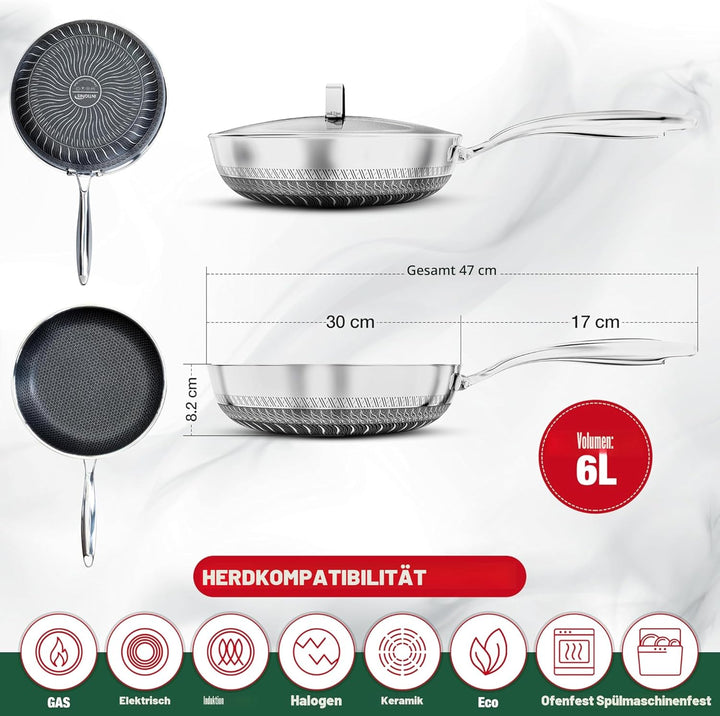 INTIGNIS® Bratpfanne mit Deckel – 30 cm/12 Zoll – Antihaftbeschichtung | Kratzfest | Extra tief | Fr