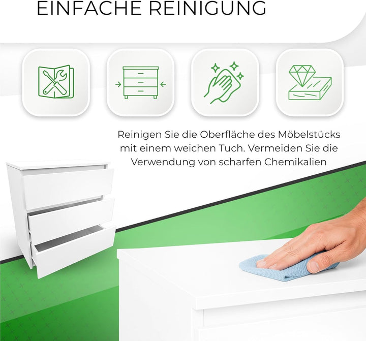 CDF Kommode Malwa M3 | Farbe: Weiss glänzend | Schrank für Dokumente, Kleinigkeiten | Ideal für Wohn