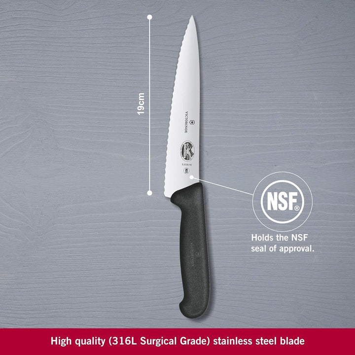 Victorinox Fibrox Kochmesser mit Wellenschliff, Breites Universalmesser für Fleisch, Gemüse und Obst
