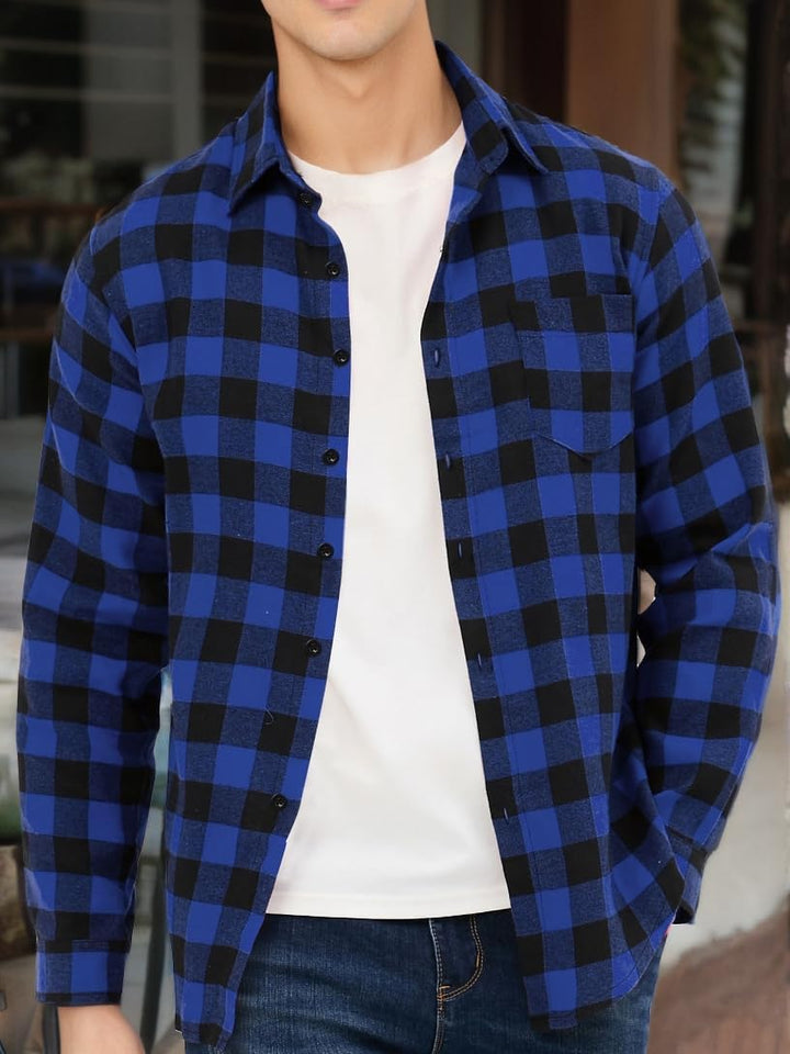 Yukiuiny Herren Holzfällerhemd 100% Baumwolle Langarm Kariertes Hemd Casual Button Down Flanell Frei