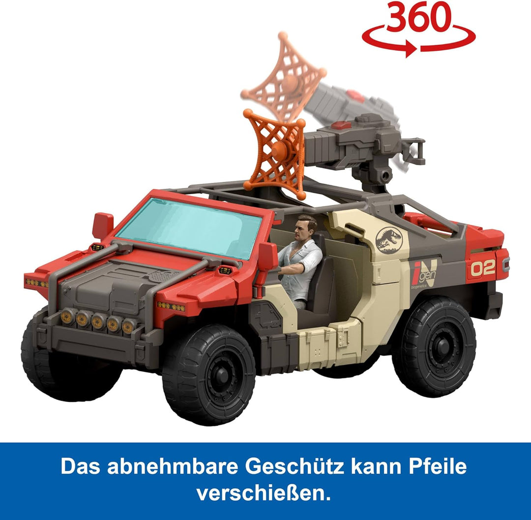 Mattel Jurassic World: Die Wiedergeburt Fahrzeug mit 1 menschlichen Figur und 1 Dinosaurier-Figur, L