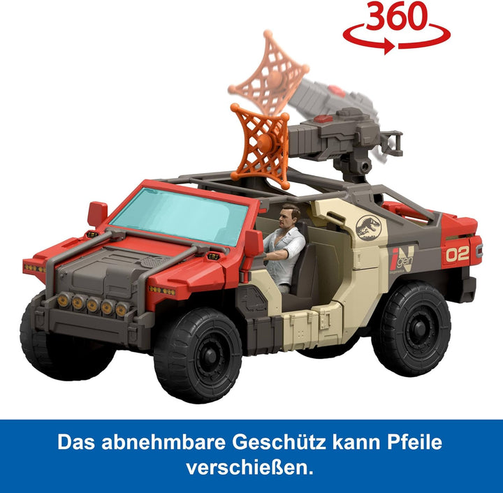 Mattel Jurassic World: Die Wiedergeburt Fahrzeug mit 1 menschlichen Figur und 1 Dinosaurier-Figur, L