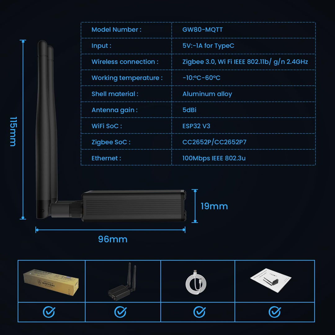 AVATTO Zigbee/Thread Dongle Plus Gateway unterstützt Ethernet, Wi-Fi und USB Verbinden Home Assistan