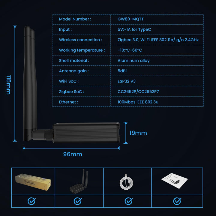 AVATTO Zigbee/Thread Dongle Plus Gateway unterstützt Ethernet, Wi-Fi und USB Verbinden Home Assistan