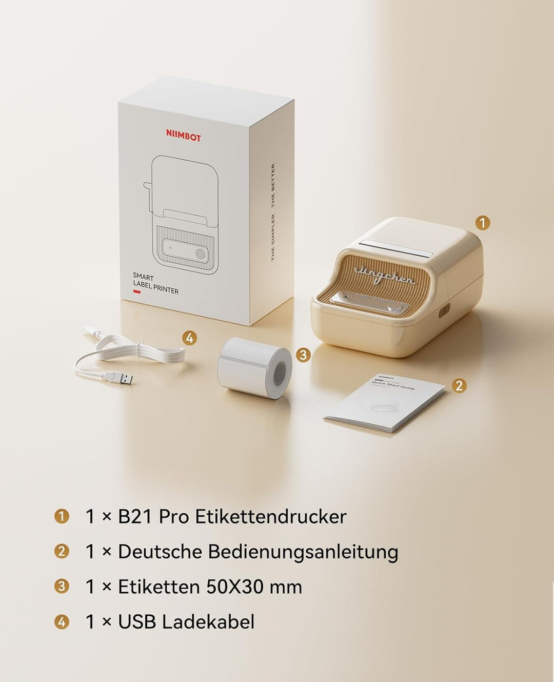 NIIMBOT B21Pro Etikettendrucker mit Grösseres Etiketten, 300 DPI HD Etikettiergerät, Fotodrucker für