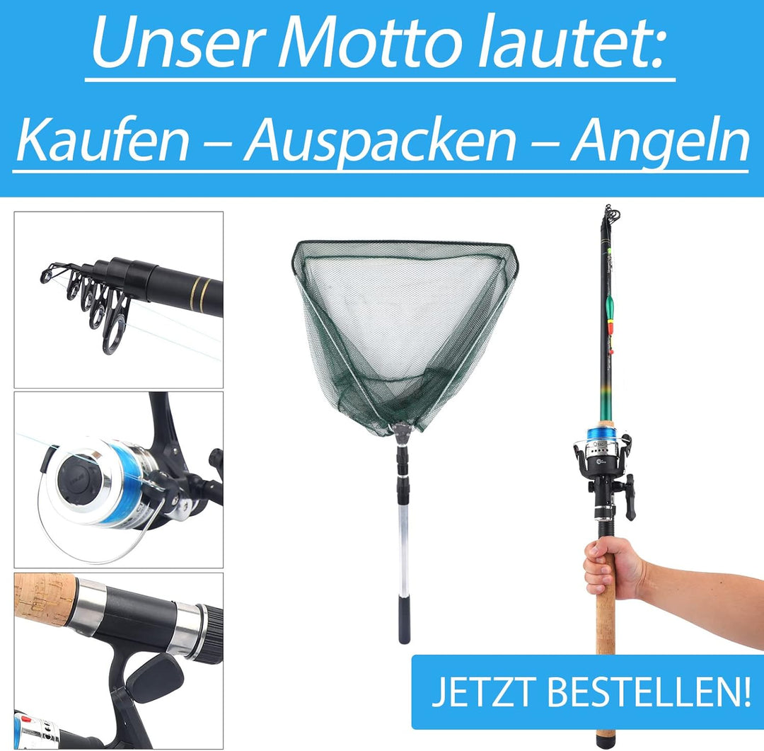 Q-Tac - Angelset Karpfen mit Kescher [Angelfertig montiert & Angelrolle bespult], Angelset komplett