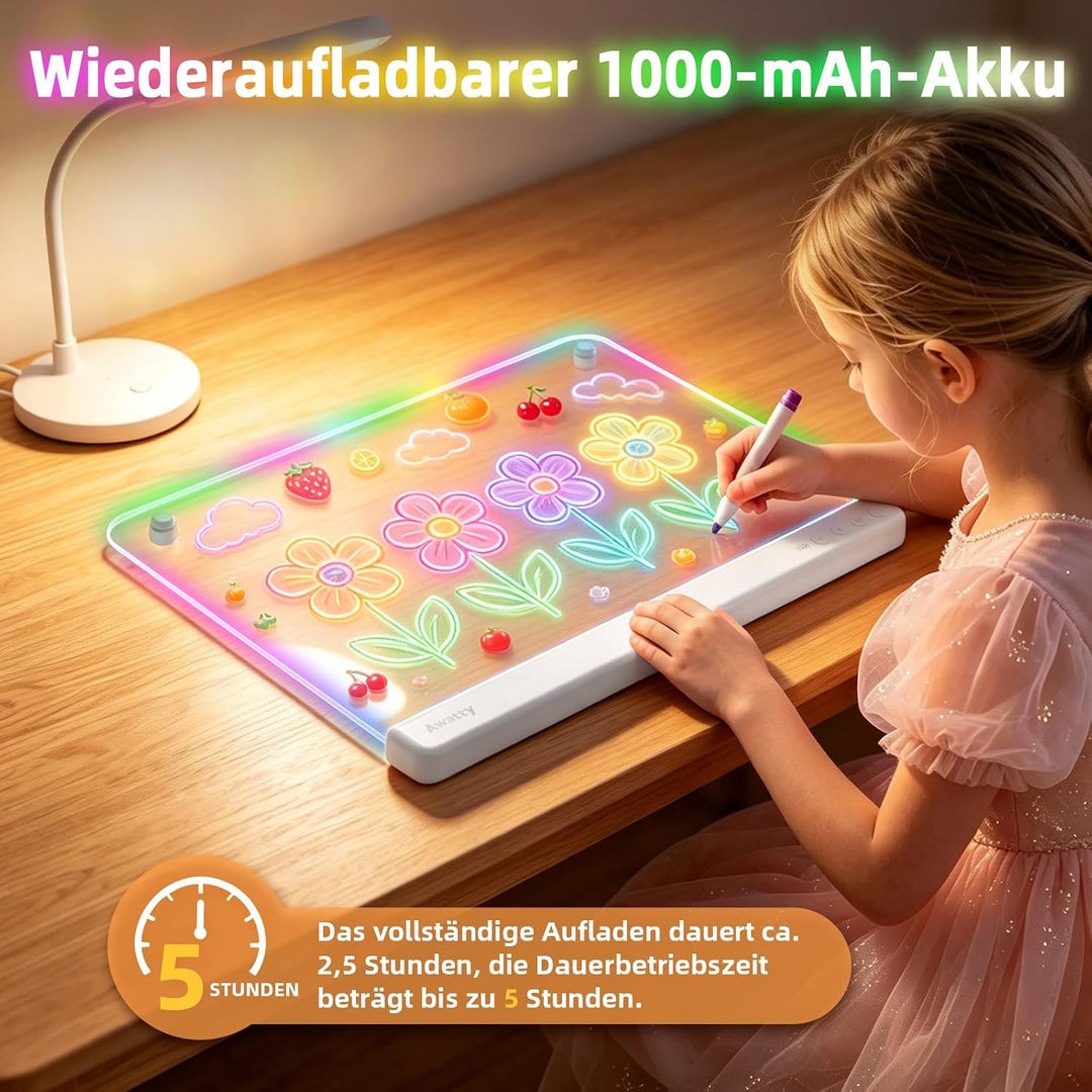 LED Zeichenbrett, Awatty Wiederaufladbare Doodle Notiztafel für Kinder 16 Zoll LED Maltafel mit 10 L