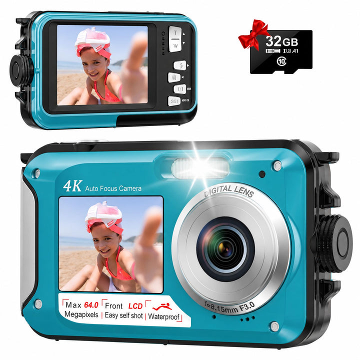 Unterwasserkamera, Yixinxin Digitalkamera wasserdichte UHD 4K 64MP Autofocus mit Einer 32GB Karte Se