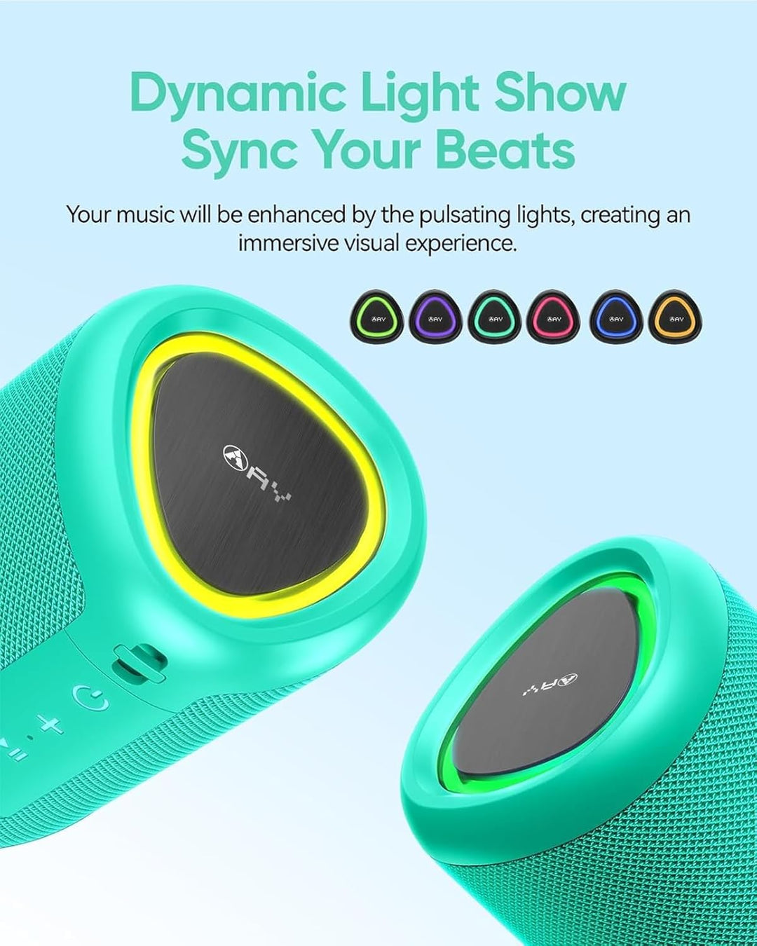 AY Tragbarer Bluetooth Lautsprecher mit Licht, Musikbox Bluetooth mit Leistungsstarker Kristallklare