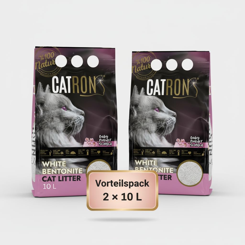Vorteilspack 2×10 L Catron klumpende Katzenstreu Baby Powder – hochwertige Bentonit-Streu mit Babypu
