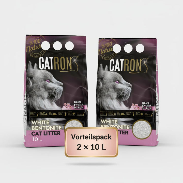 Vorteilspack 2×10 L Catron klumpende Katzenstreu Baby Powder – hochwertige Bentonit-Streu mit Babypu