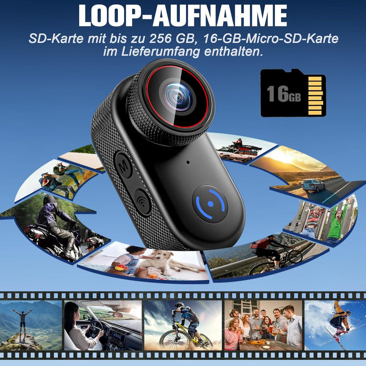 LXMIMI Action Kamera WiFi 4k, Magnetische Mini Action Kamera mit 1,47 Zoll Display, 16G WiFi Action