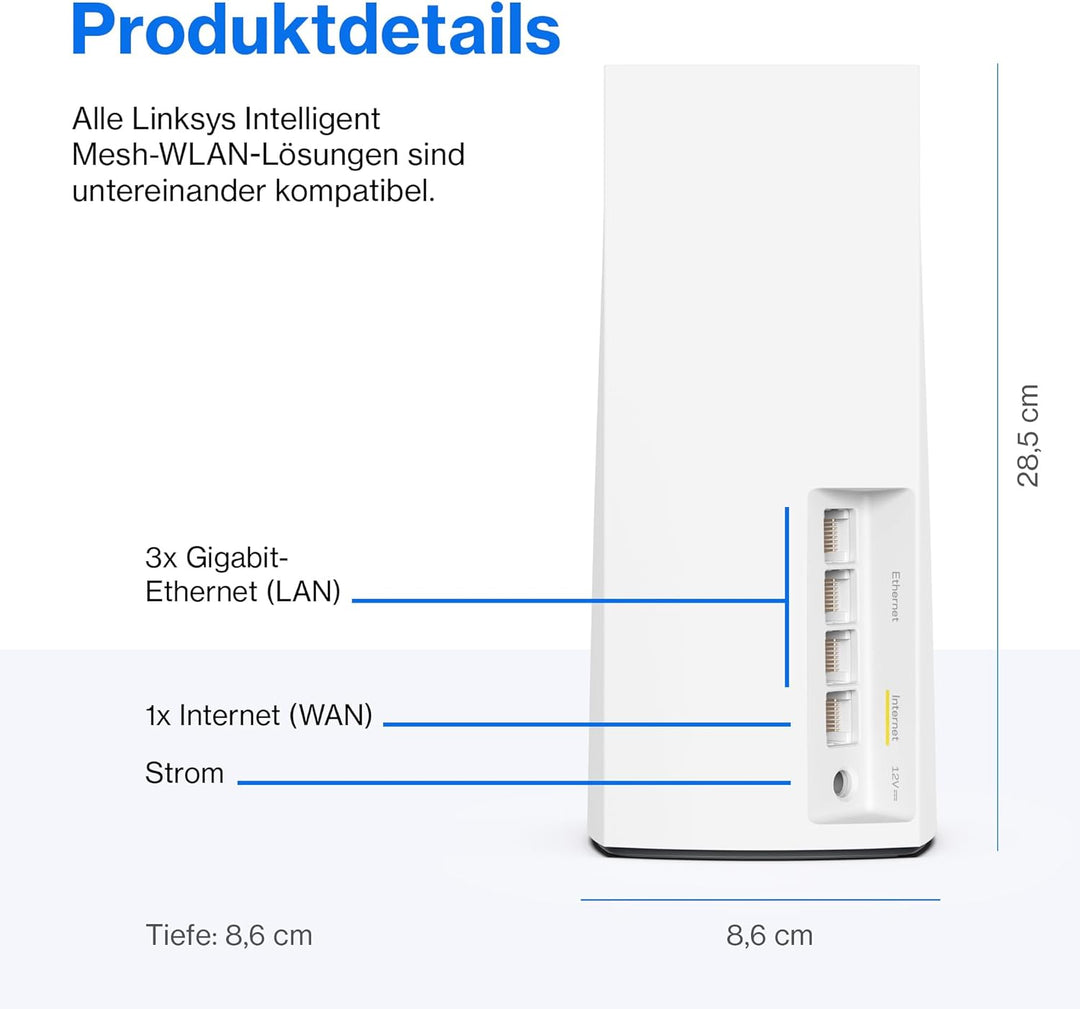 Linksys Atlas Pro 6 Velop Dual-Band-Mesh-WiFi 6-System (AX5400) WLAN-Router mit bis zu 500 m² Funkab