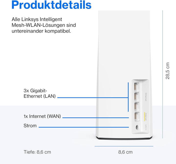 Linksys Atlas Pro 6 Velop Dual-Band-Mesh-WiFi 6-System (AX5400) WLAN-Router mit bis zu 500 m² Funkab