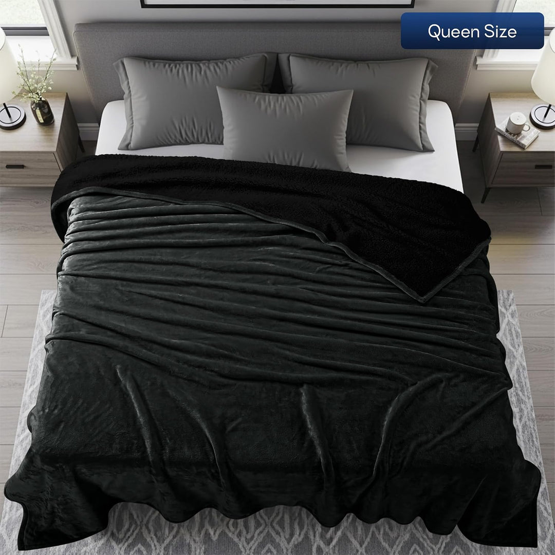 Utopia Bedding Sherpa Decke [Schwarz, 228x228 cm] - 480GSM Thick Warm Plüsch Fleece Wendedecke für B