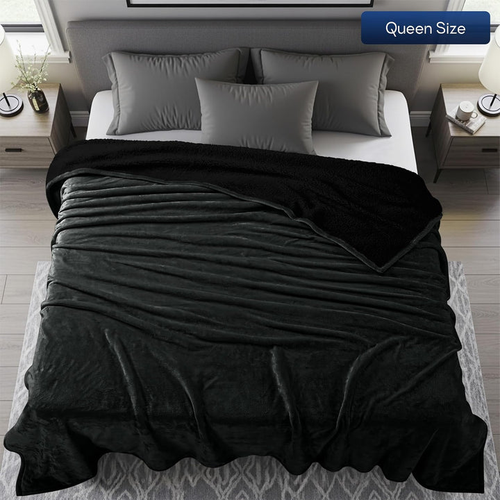 Utopia Bedding Sherpa Decke [Schwarz, 228x228 cm] - 480GSM Thick Warm Plüsch Fleece Wendedecke für B
