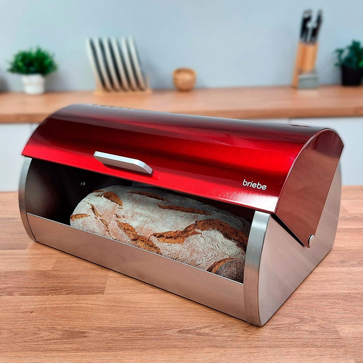 briebe Set aus Brotkasten +3 Küchenvorratsdosen Edelstahl, Brot- und Brötchenbehälter, Schiebedeckel